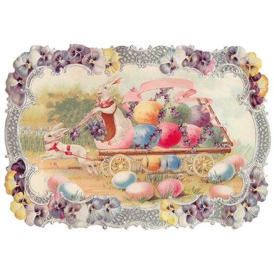 Large Victorian Bunny Egg Cart Scrap ~ Germany ~ New for 2014